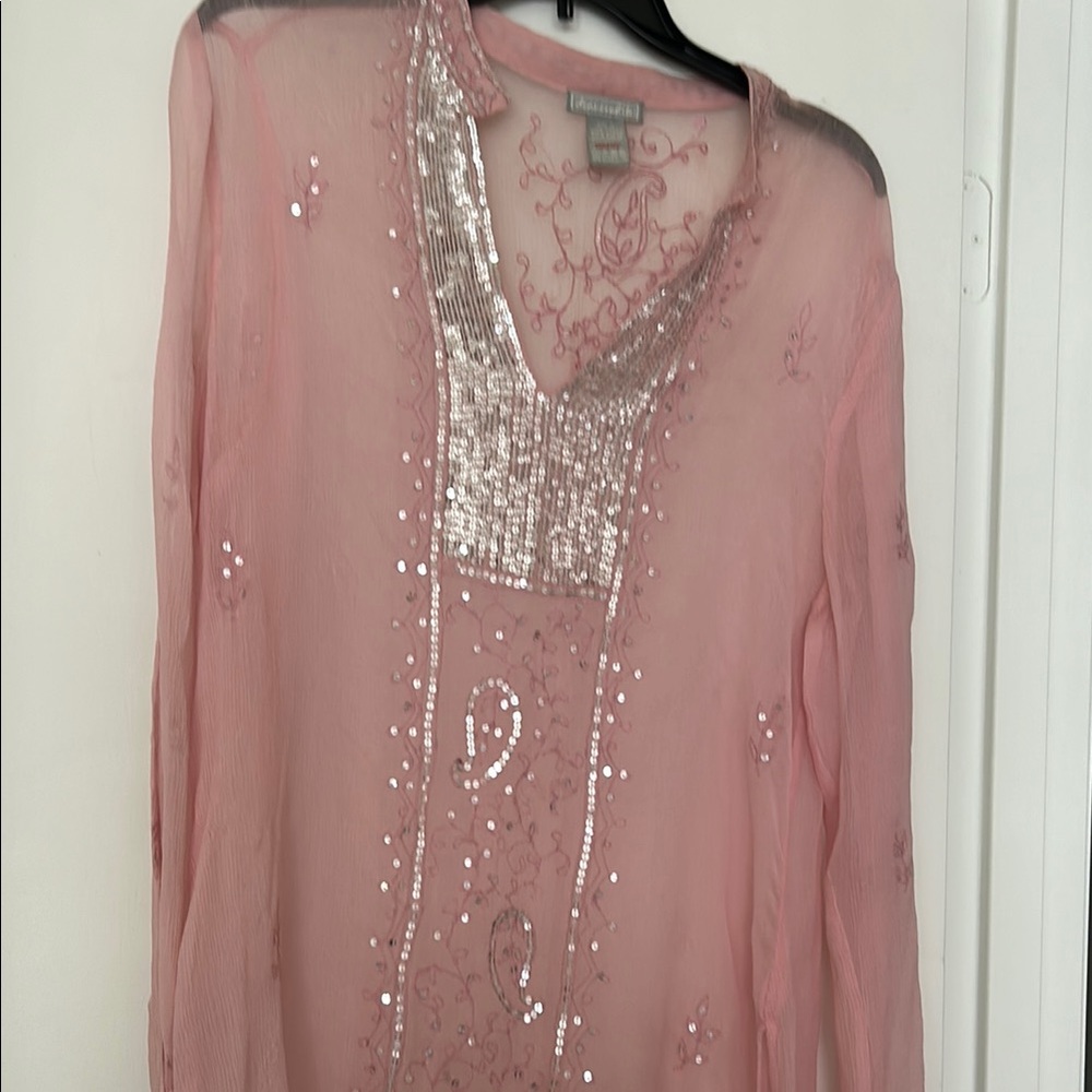 Pink Sheer Tunic with Silver Sequins